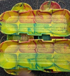 lot 104 image: Set of 4 Colorful Plastic Snow Sleds with Pull Ropes
