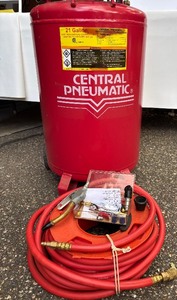 lot 111 image: Central Pneumatic 21 Gallon Air Compressor with Hoses and Accessories