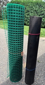 lot 113 image: Set of 2 Garden Rolls Plastic Mesh Fencing and Landscaping Fabric