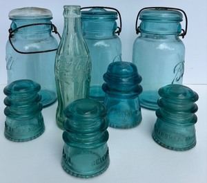 lot 301 image: Collection of Vintage Ball Mason Jars, Hemingray Glass Insulators, and Coca-Cola Bottle