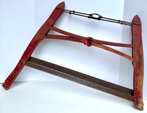 lot 315 image: Vintage Wooden Frame Bow Saw with Red Finish