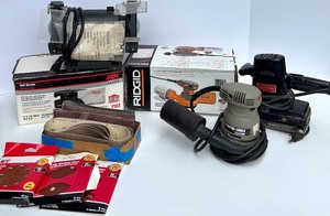 lot 318 image: Bench Grinder, Sanders, and Sanding Accessories Lot - Craftsman, Ridgid, Porter-Cable