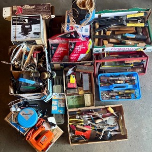 lot 332 image: Large Lot of Vintage and Modern Hand Tools, Power Tools, and Hardware Boxes