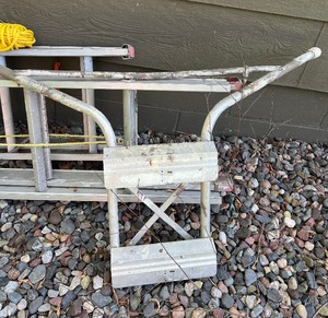 lot 301A image: Set of 3 170-Inch Aluminum Extension Ladders with Stabilizer