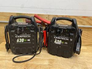 lot 108 image: Lot of 2 - CEN-TECH 630 Peak Amp Portable Car Battery Jump Starter and Power Pack (081125140)