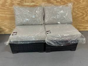 lot 2 image: KATHY IRELAND River Brook Collection Lot of 2- K1043B-AS Patio Chairs with Cushions- Walnut Wicker