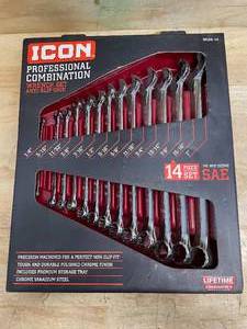 lot 204 image: ICON Anti-Slip Grip Professional SAE Combination Wrench Set, 14-Piece (081425130)