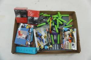 lot 116 image: Legos and Block Tech, Nerf Gun Darts, Wii Controller, Deck Boxes with Sleeves