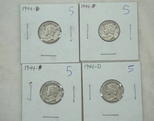 lot 347 image: 1944 Mercury Dimes (4ct)