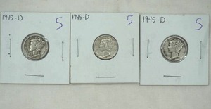 lot 348 image: 1945 Mercury Dimes (3ct)