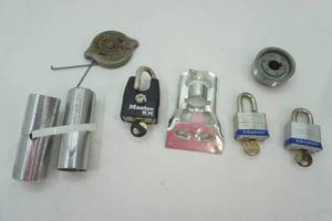 lot 378 image: 3 Master Locks with Keys, flag pole mount and more