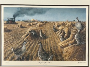 Framed Signed Print 'Sharptails at Harvest Time' by Les C. Kouba Limited Edition 406/2000