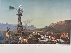 lot 14 image: Les C. Kouba Signed Limited Edition Print Antelope in Ranch Country