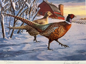 lot 37 image: 1989 Minnesota Pheasant Habitat Stamp Print by Daniel Smith with Original Stamp