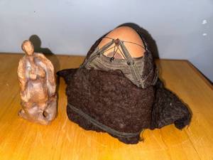 lot 11 image: Pair of Unique Artisan Sculptures, Mixed-Media and Clay, Signed 1971