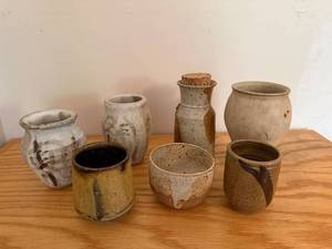 lot 32 image: Collection of 7 Studio Pottery Cups and Jars, Signed Ceramic Pieces