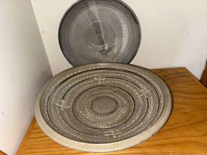 lot 37 image: Set of 2 Signed Studio Art Pottery Bowls with Decorative Glaze, 15 Inch Diameter