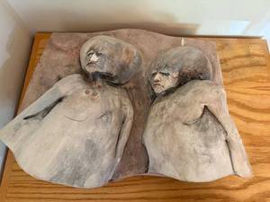 lot 44 image: Padgett 1982 Signed Ceramic Sculpture of Two Abstract Figures