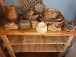 lot 65 image: Collection of Woven Baskets in Various Shapes and Sizes