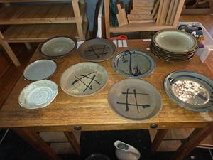 lot 67 image: Collection of 13 Handmade Pottery Plates with Artistic Designs