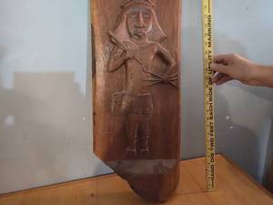 lot 81 image: Hand-Carved Wooden Tribal Wall Art Panel with Warrior Figure