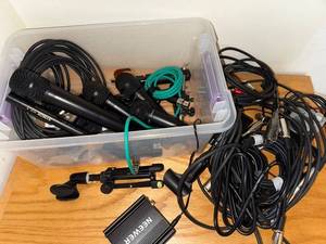 lot 101 image: Camera and Microphone Accessories Lot with Cables, Microphones, and Mounts