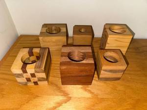 lot 103 image: Set of 6 Handmade Wooden Cube Candle Holders