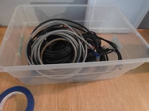 lot 126 image: Assorted Audio and Data Cables in Plastic Storage Bin