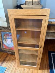 lot 135 image: Wooden Glass-Front Cabinet with Adjustable Shelves