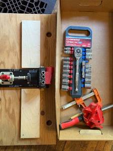 lot 177 image: Woodworking Jig, Crescent Socket Set, and Heavy-Duty Clamp