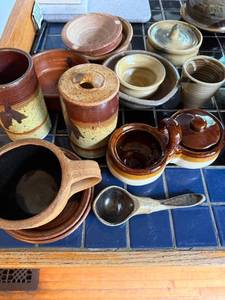 lot 179 image: Collection of Handmade Stoneware Pottery Bowls, Cups, and Containers