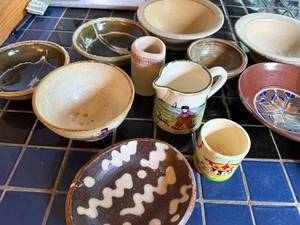 lot 181 image: Collection of Vintage Hand-Painted Bowls, Pitcher, and Cups