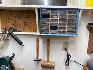 lot 255 image: Wall-Mounted Hardware Organizer with Assorted Drawer Contents