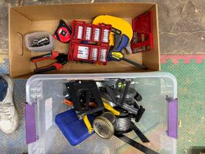 lot 264 image: Mixed Lot of Hand Tools and Accessories including Clamps, Drill Bits, and Measuring Tools