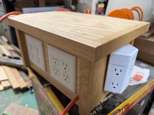lot 265 image: Custom Wood Power Outlet Box with Switches and USB Adapter