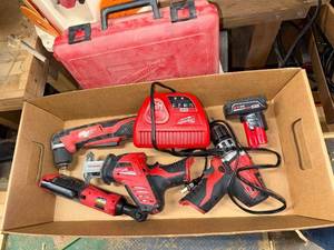 lot 272 image: Milwaukee Cordless Power Tool Set with Charger and Case