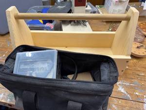 lot 286 image: Rockwell SoniCrafter Oscillating Tool with Accessories and Wooden Tote