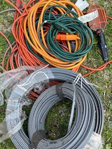 lot 331 image: Lot of Extension Cords and Roll of Electrical Wire