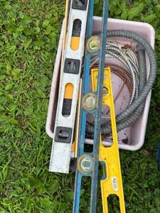 lot 336 image: Set of 3 Construction Levels with Tub of Electrical Wire and Conduit