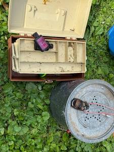 lot 340 image: Frabill Minnow Bucket and Plano Tackle Box with Lure