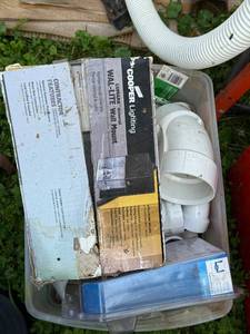 lot 342 image: Assorted Plumbing Parts and Fittings with Cooper Wall Light Box
