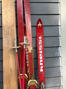 lot 343 image: Kneissl Vintage Red Skis with Bindings and Matching Poles