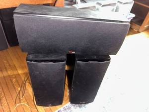 lot 155 image: Polk Audio Center and Pair of Bookshelf Speakers