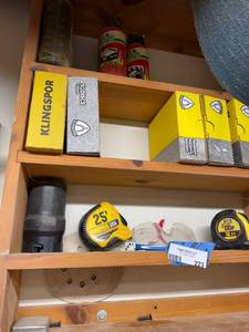 lot 223 image: Woodworking Abrasive Discs, Tape Measures, and Shop Safety Glasses Assortment