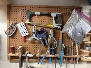 lot 230 image: Workshop Hand Tool Collection with Clamps, Hacksaw, Files, and Pliers