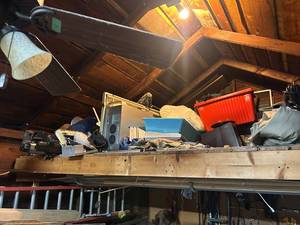 lot 321 image: Attic Collection with Vintage Apple Mac Pro Tower, Storage Bins, and Miscellaneous Items