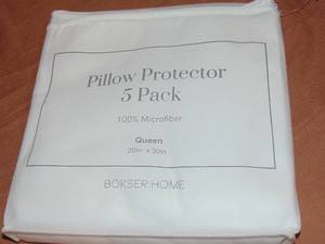 lot 55 image: 5 Pack Zip Pillow Protector, 100% Cotton Queen White