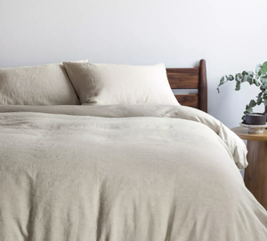 lot 15 image: Full-Queen-Putty French Linen and Cotton Duvet Cover & Sham Set  BOKSER HOME