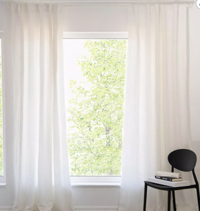 lot 39 image: 50 w x 108 Coloe Cream 100% French Linen Window Curtain Set  BOKSER HOME