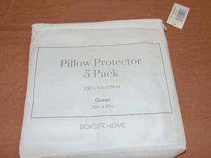lot 94 image: 5 Pack Zip Pillow Protector, 100% Cotton Queen White